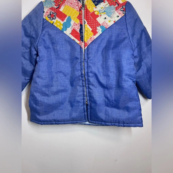 Vintage Kids Hooded Coat Blue with Patchwork - Picture 4 of 8